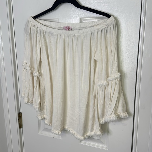 Pink Lily White Ruffled Blouse Relaxed Fit - Picture 5 of 6